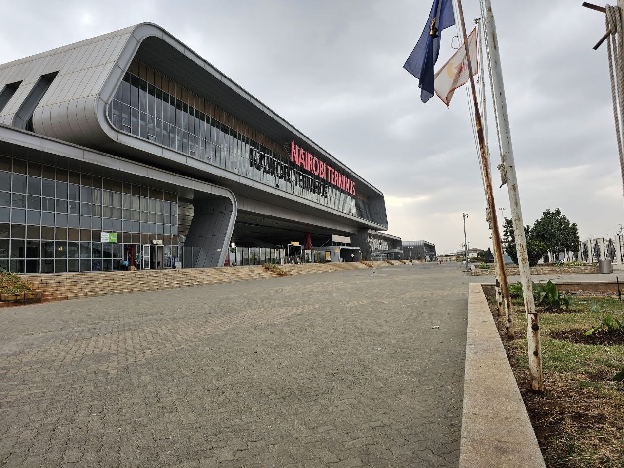Mombasa SGR station exterior with entrance signage
